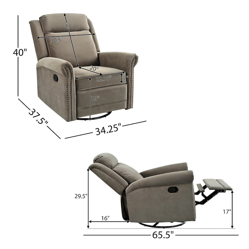 360 Swivel Velvet Recliner Chair