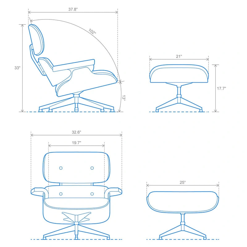 Leather Lounge Chair and Ottoman with Walnut Wood Base