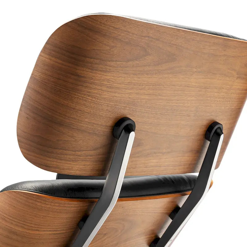 Leather Lounge Chair and Ottoman with Walnut Wood Base