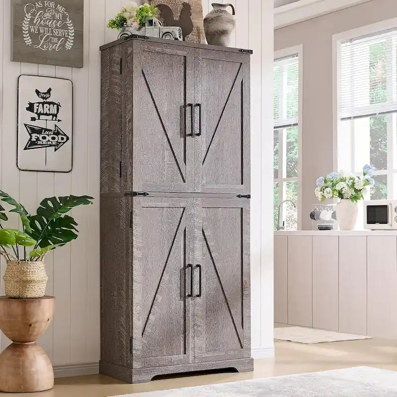 72-Inch Farmhouse Kitchen Pantry Storage Cabinet with Barn Doors