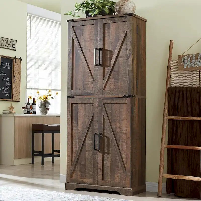 72-Inch Farmhouse Kitchen Pantry Storage Cabinet with Barn Doors
