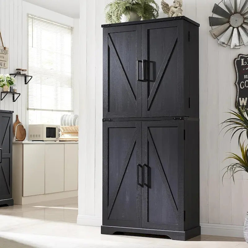 72-Inch Farmhouse Kitchen Pantry Storage Cabinet with Barn Doors