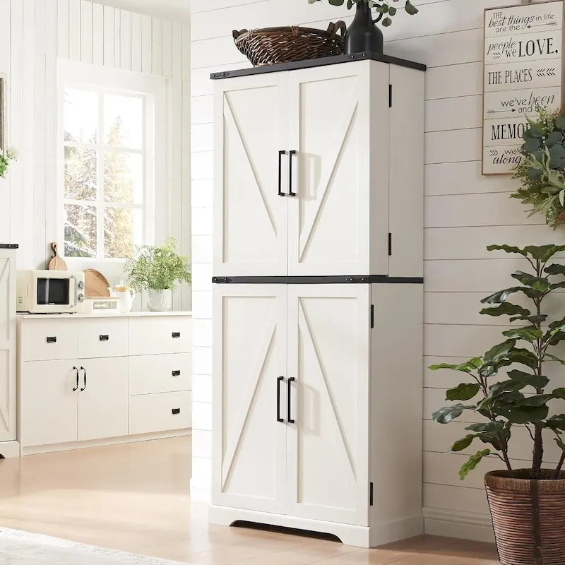72-Inch Farmhouse Kitchen Pantry Storage Cabinet with Barn Doors