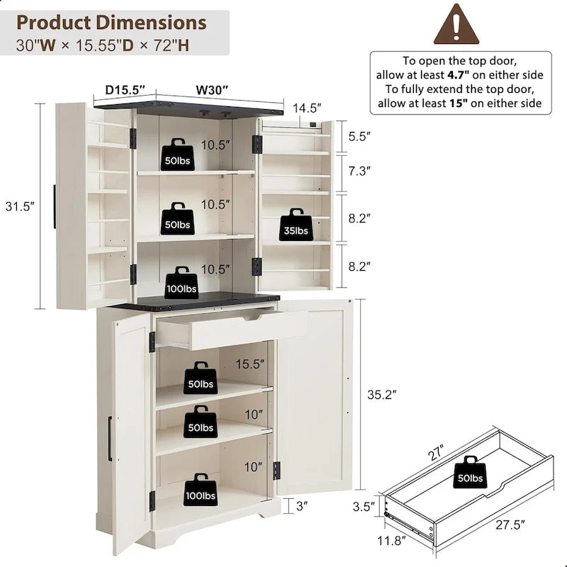 72-Inch Farmhouse Kitchen Pantry Storage Cabinet with Barn Doors