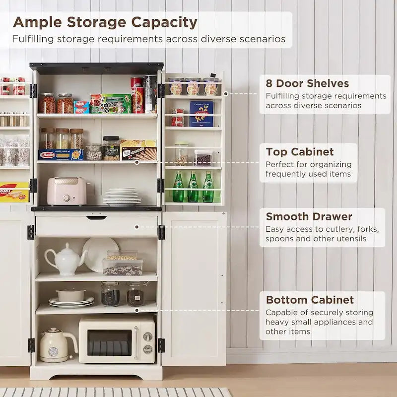 72-Inch Farmhouse Kitchen Pantry Storage Cabinet with Barn Doors