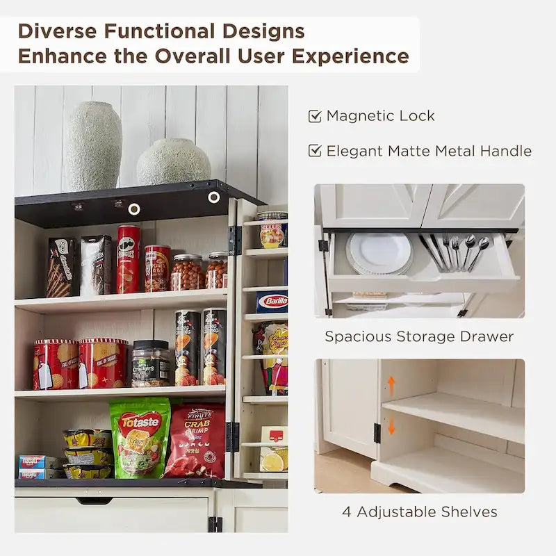 72-Inch Farmhouse Kitchen Pantry Storage Cabinet with Barn Doors