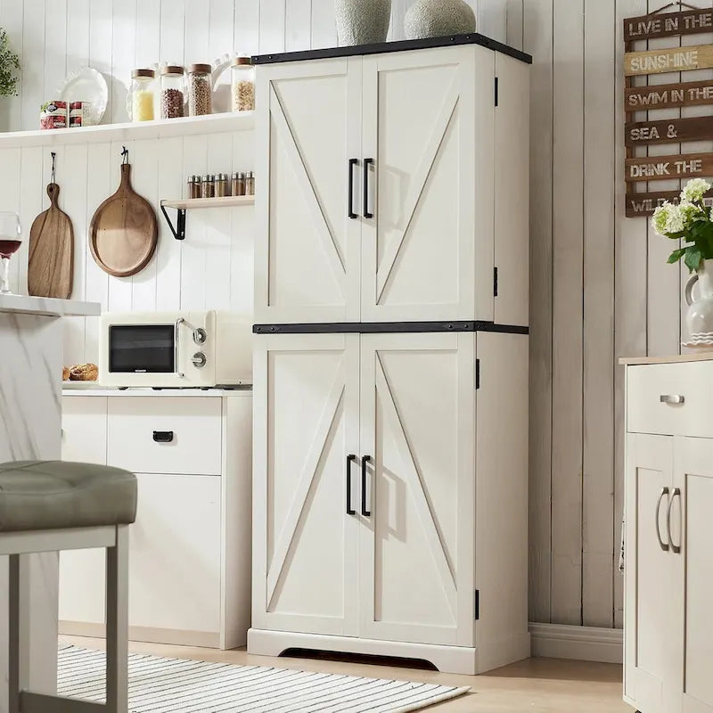 72-Inch Farmhouse Kitchen Pantry Storage Cabinet with Barn Doors