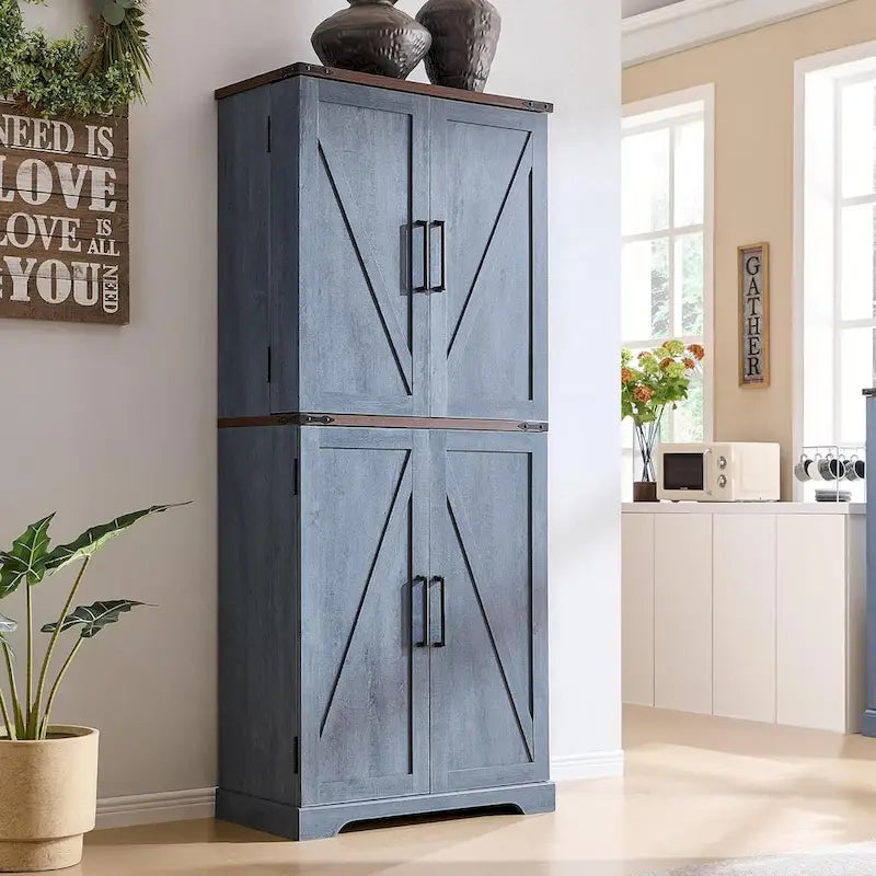 72-Inch Farmhouse Kitchen Pantry Storage Cabinet with Barn Doors