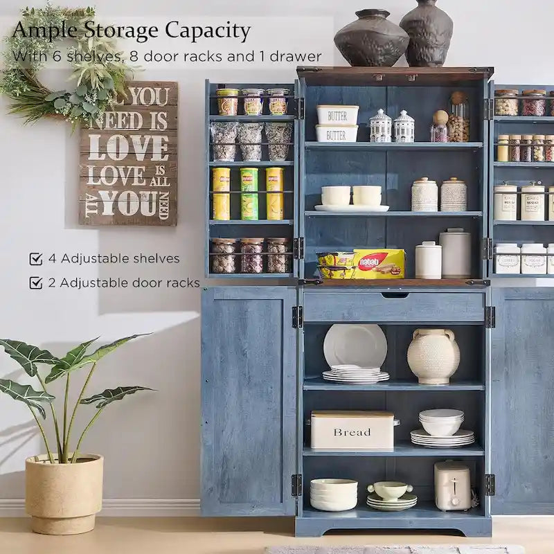 72-Inch Farmhouse Kitchen Pantry Storage Cabinet with Barn Doors