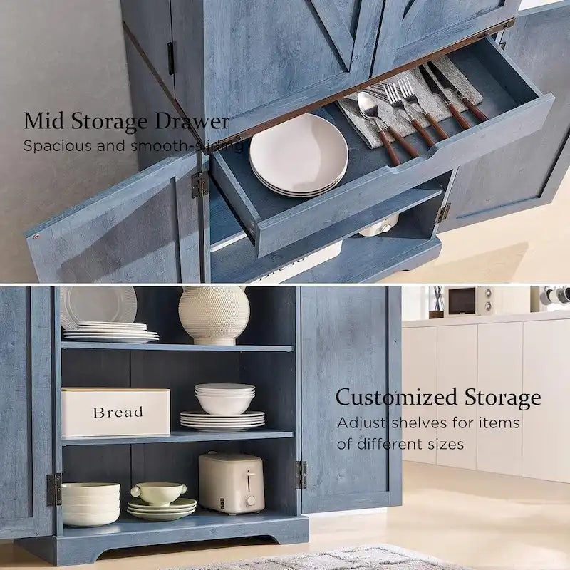 72-Inch Farmhouse Kitchen Pantry Storage Cabinet with Barn Doors