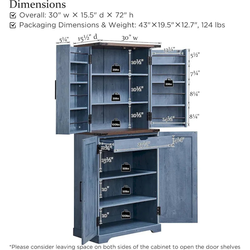72-Inch Farmhouse Kitchen Pantry Storage Cabinet with Barn Doors