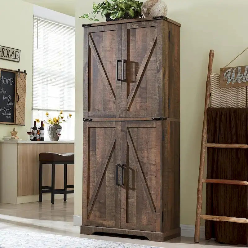 72-Inch Farmhouse Kitchen Pantry Storage Cabinet with Barn Doors