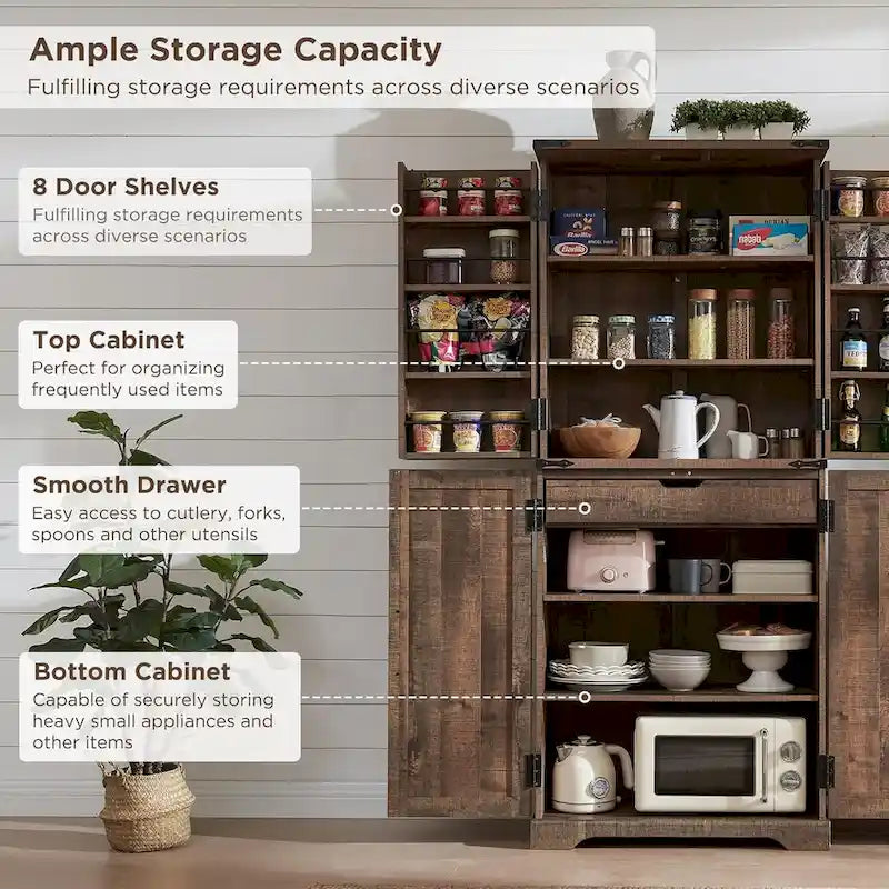 72-Inch Farmhouse Kitchen Pantry Storage Cabinet with Barn Doors
