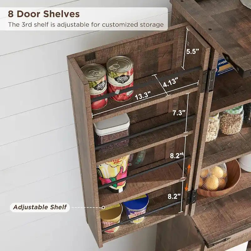 72-Inch Farmhouse Kitchen Pantry Storage Cabinet with Barn Doors