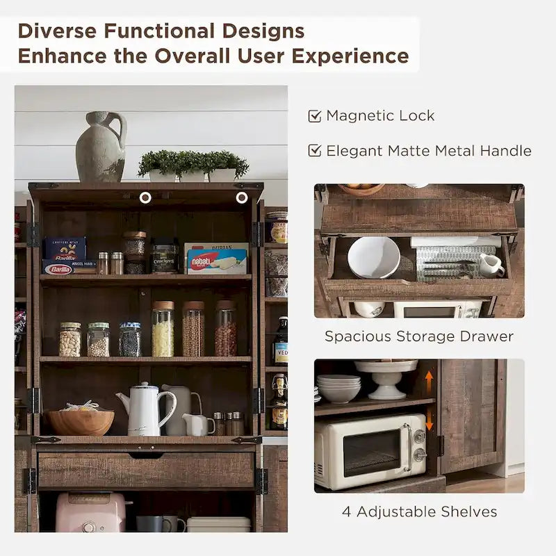72-Inch Farmhouse Kitchen Pantry Storage Cabinet with Barn Doors