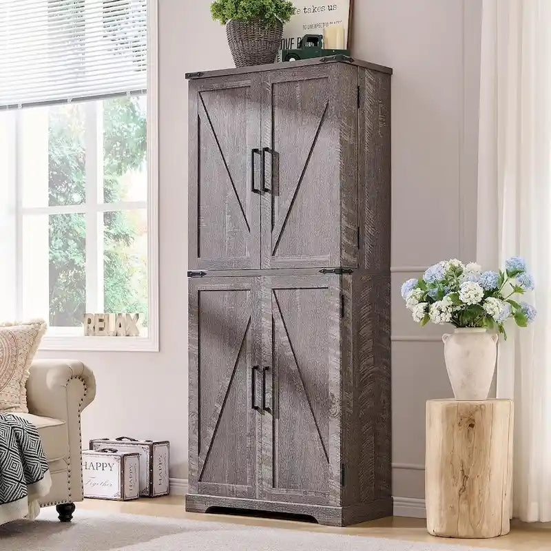 72-Inch Farmhouse Kitchen Pantry Storage Cabinet with Barn Doors
