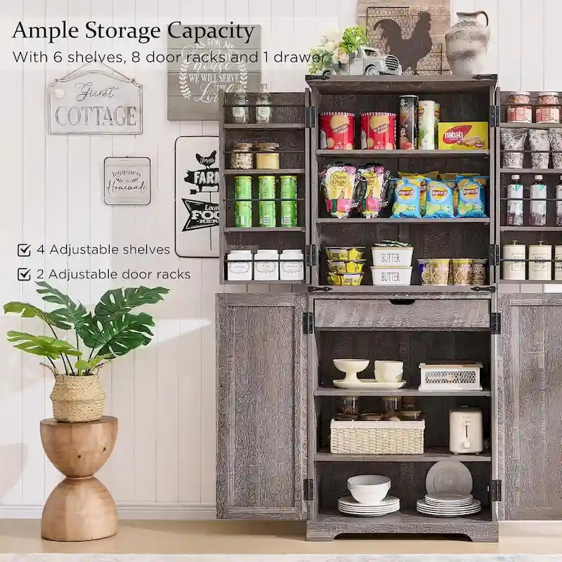 72-Inch Farmhouse Kitchen Pantry Storage Cabinet with Barn Doors