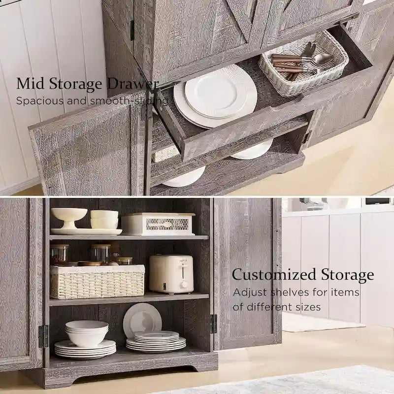 72-Inch Farmhouse Kitchen Pantry Storage Cabinet with Barn Doors