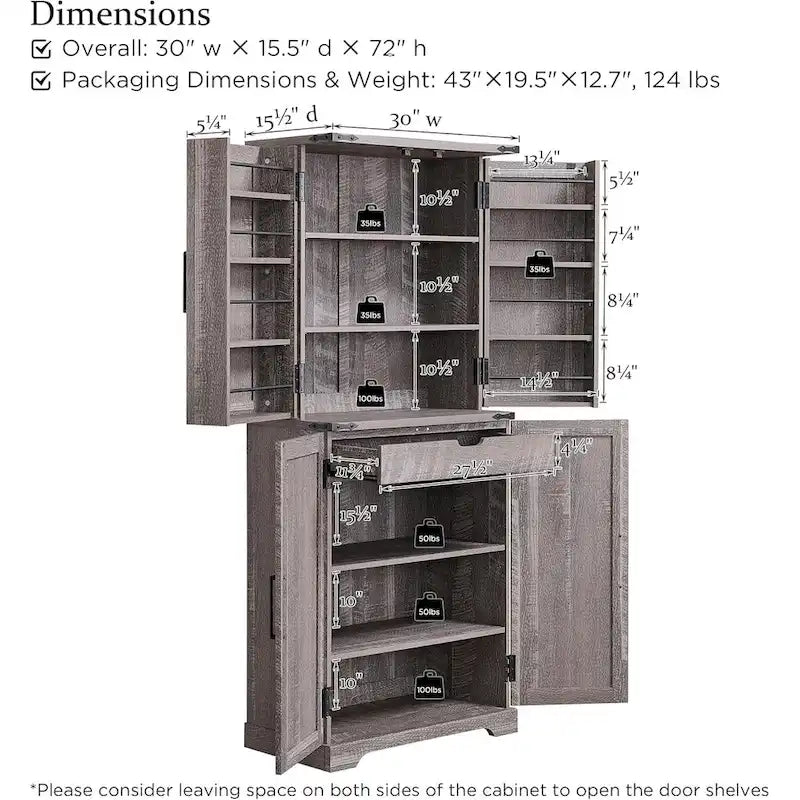 72-Inch Farmhouse Kitchen Pantry Storage Cabinet with Barn Doors