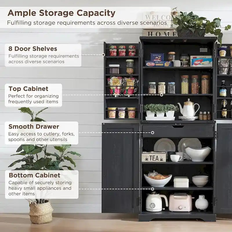 72-Inch Farmhouse Kitchen Pantry Storage Cabinet with Barn Doors