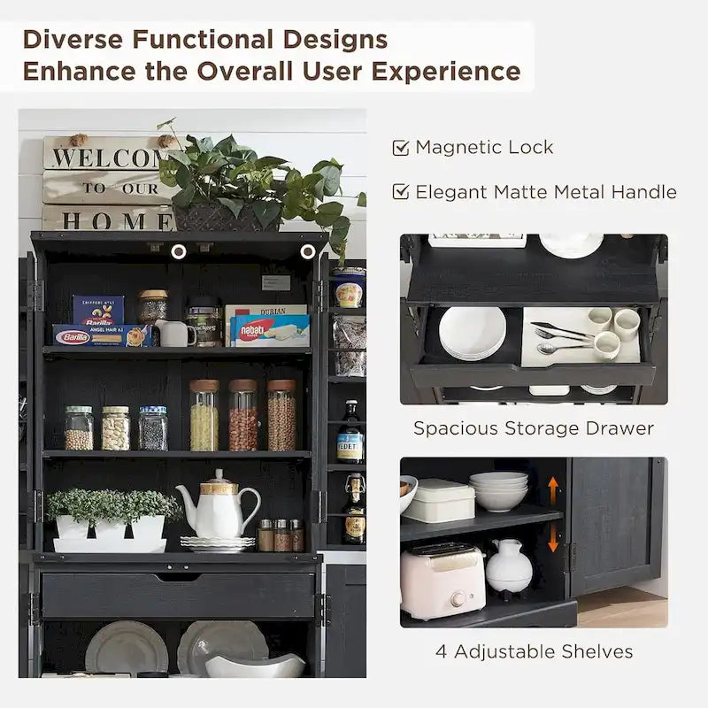 72-Inch Farmhouse Kitchen Pantry Storage Cabinet with Barn Doors