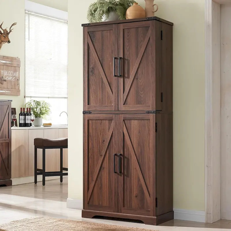 72-Inch Farmhouse Kitchen Pantry Storage Cabinet with Barn Doors