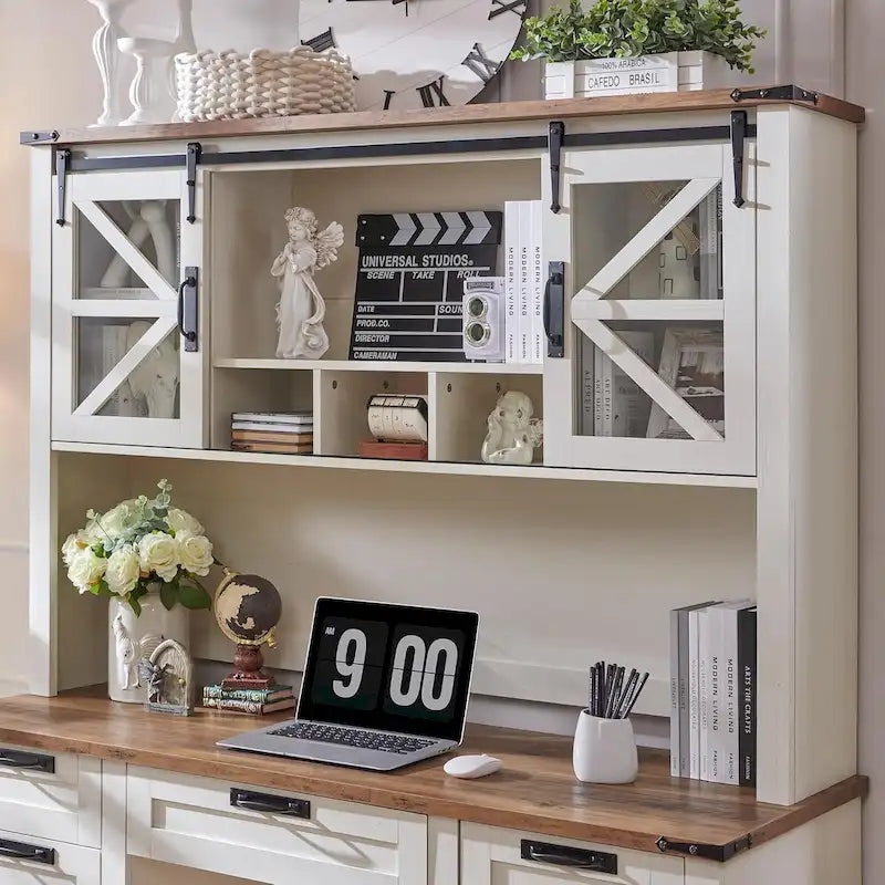 42-Inch Farmhouse Desk Hutch with Sliding Barn Door