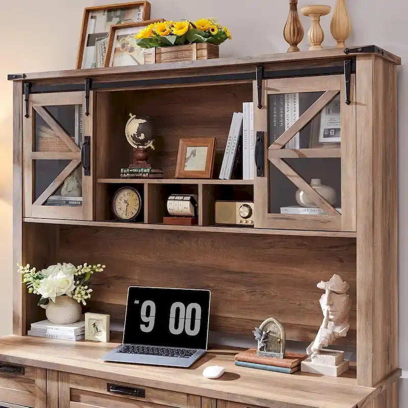 42-Inch Farmhouse Desk Hutch with Sliding Barn Door