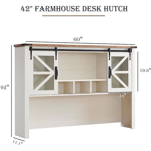 42-Inch Farmhouse Desk Hutch with Sliding Barn Door