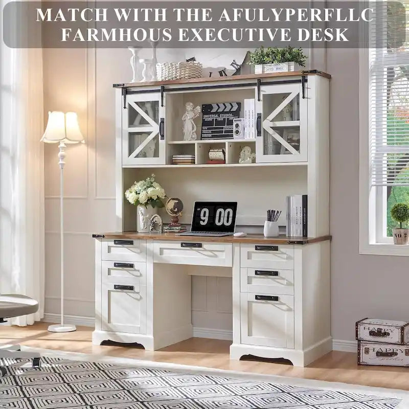 42-Inch Farmhouse Desk Hutch with Sliding Barn Door