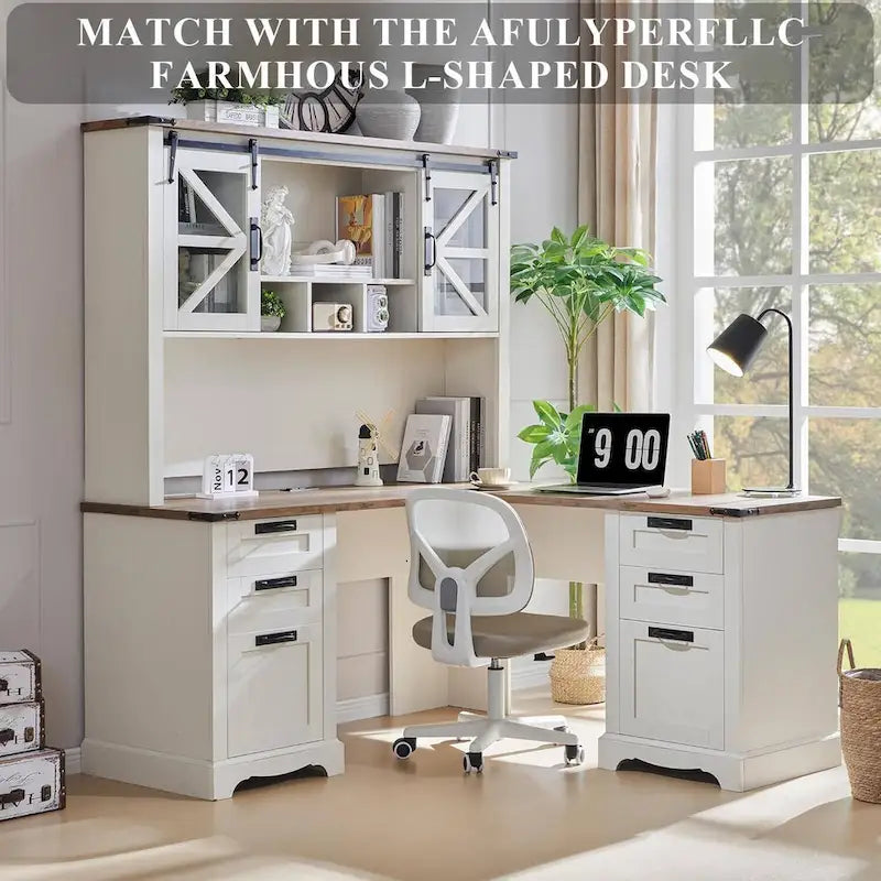 42-Inch Farmhouse Desk Hutch with Sliding Barn Door