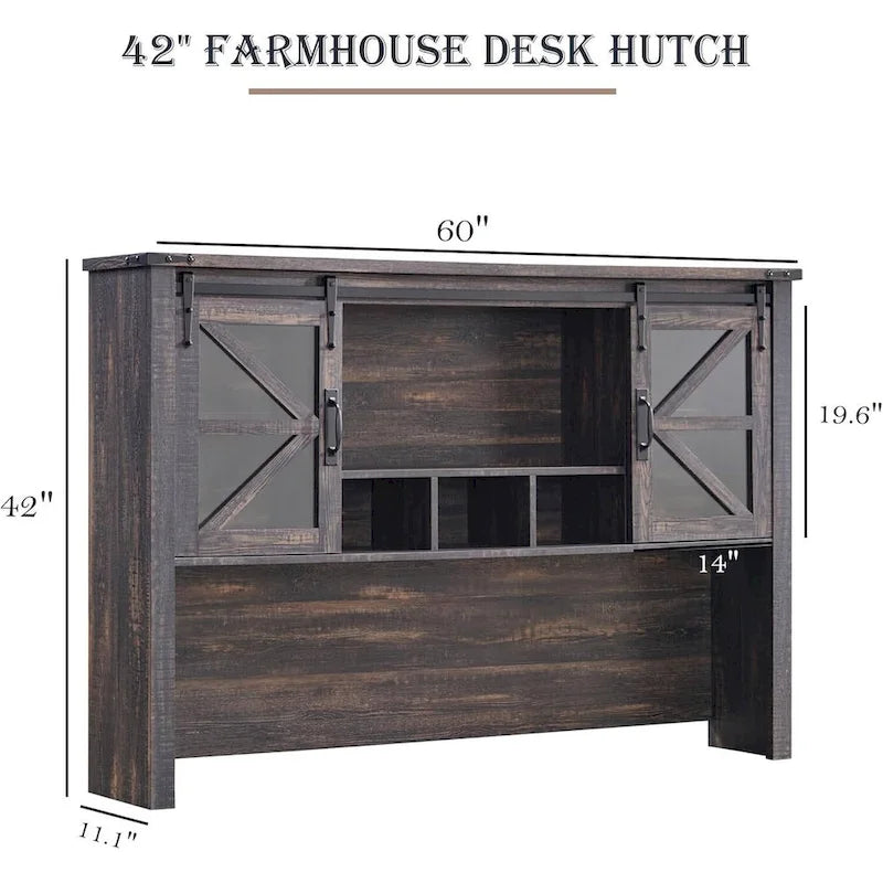 42-Inch Farmhouse Desk Hutch with Sliding Barn Door