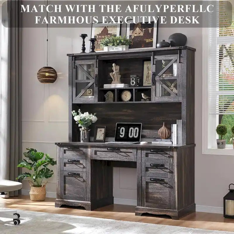 42-Inch Farmhouse Desk Hutch with Sliding Barn Door