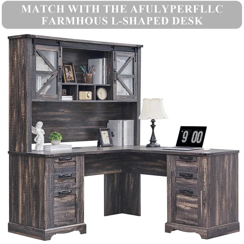 42-Inch Farmhouse Desk Hutch with Sliding Barn Door