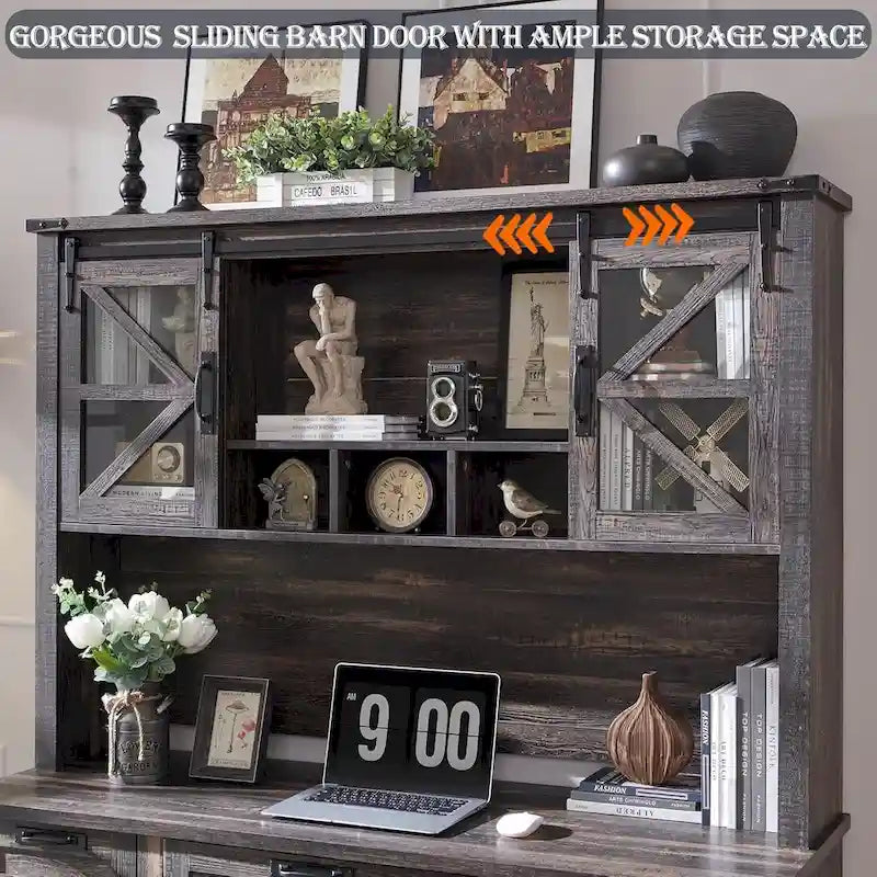 42-Inch Farmhouse Desk Hutch with Sliding Barn Door