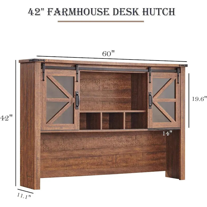 42-Inch Farmhouse Desk Hutch with Sliding Barn Door
