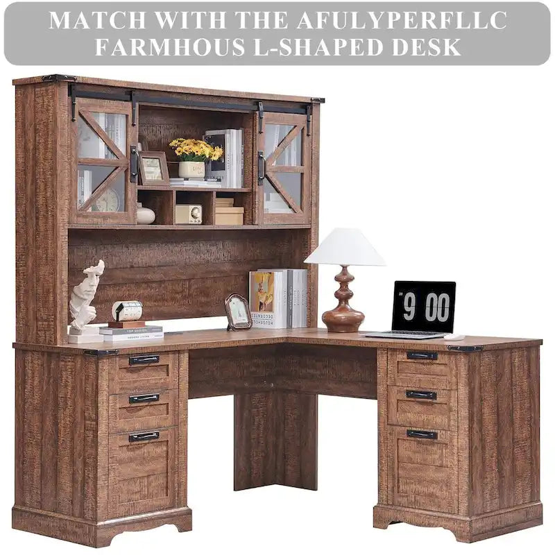 42-Inch Farmhouse Desk Hutch with Sliding Barn Door