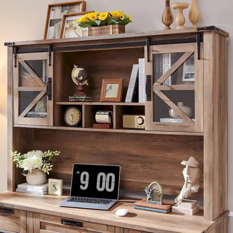 42-Inch Farmhouse Desk Hutch with Sliding Barn Door