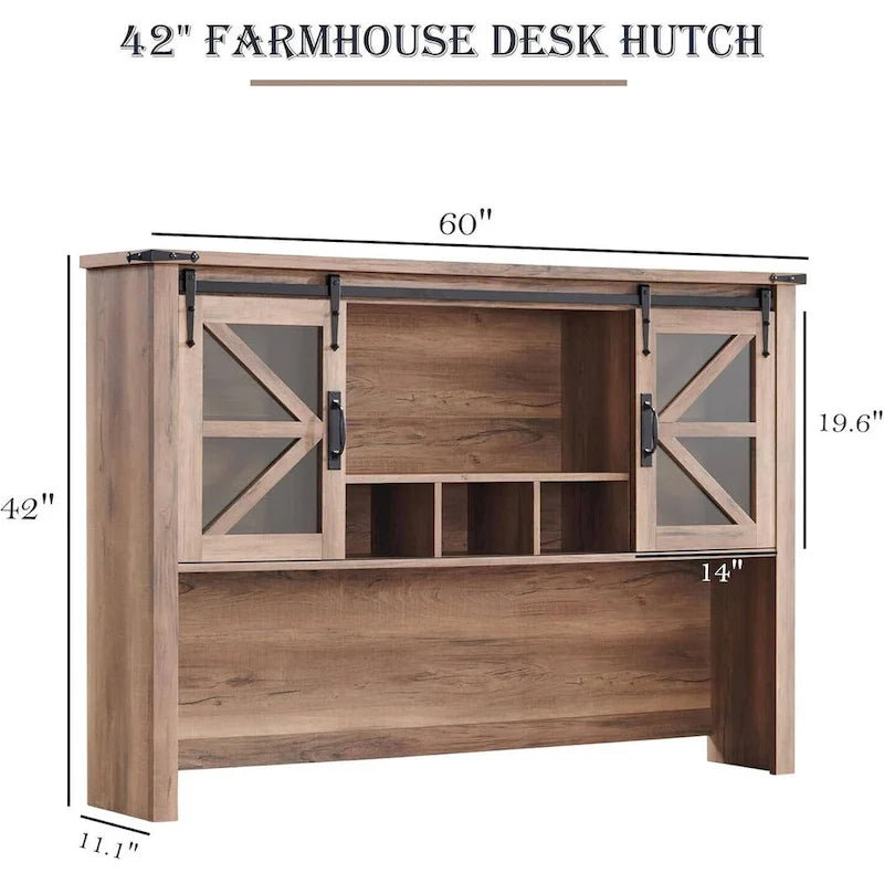 42-Inch Farmhouse Desk Hutch with Sliding Barn Door
