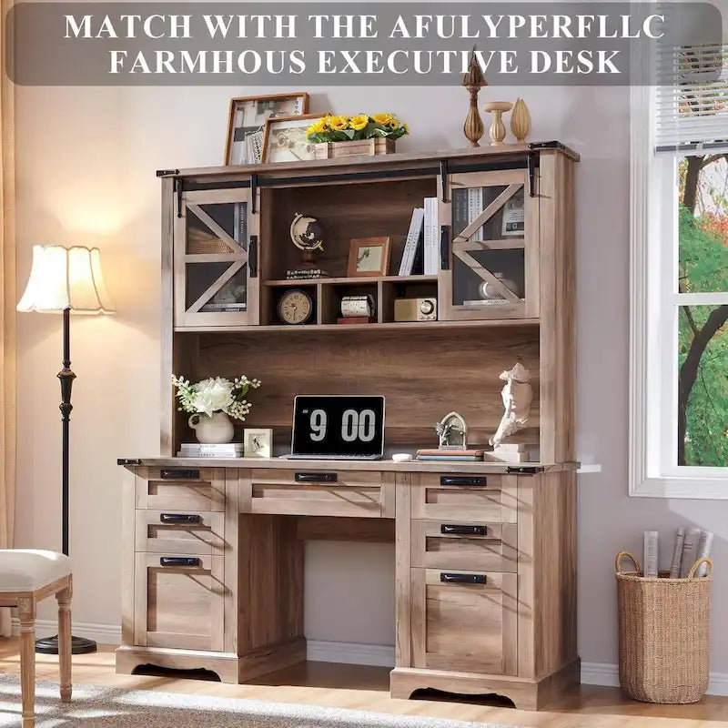 42-Inch Farmhouse Desk Hutch with Sliding Barn Door