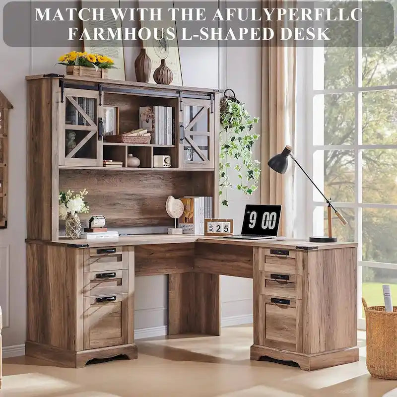 42-Inch Farmhouse Desk Hutch with Sliding Barn Door
