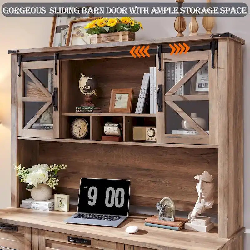 42-Inch Farmhouse Desk Hutch with Sliding Barn Door