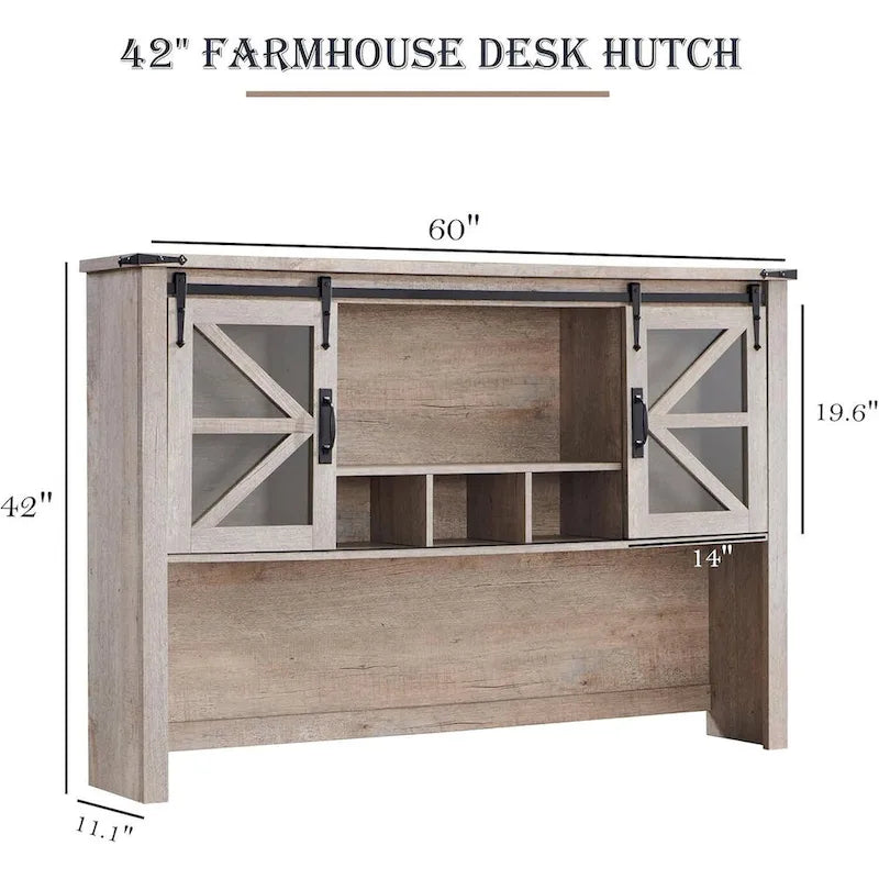42-Inch Farmhouse Desk Hutch with Sliding Barn Door