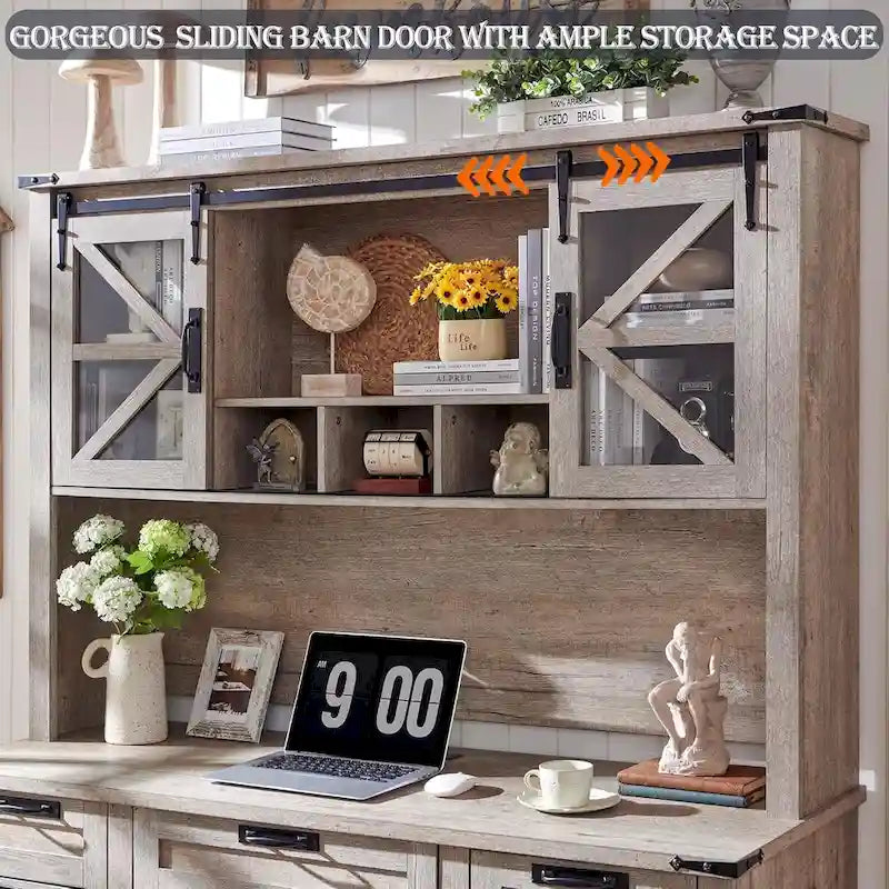 42-Inch Farmhouse Desk Hutch with Sliding Barn Door