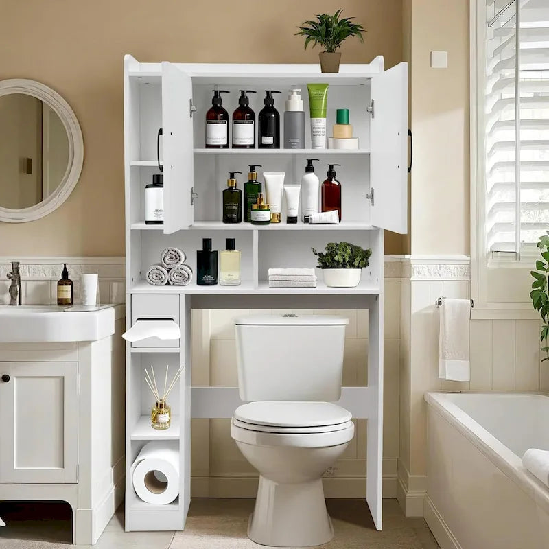 Over-the-Toilet Storage Cabinet with Open Shelves and Cabinet Doors