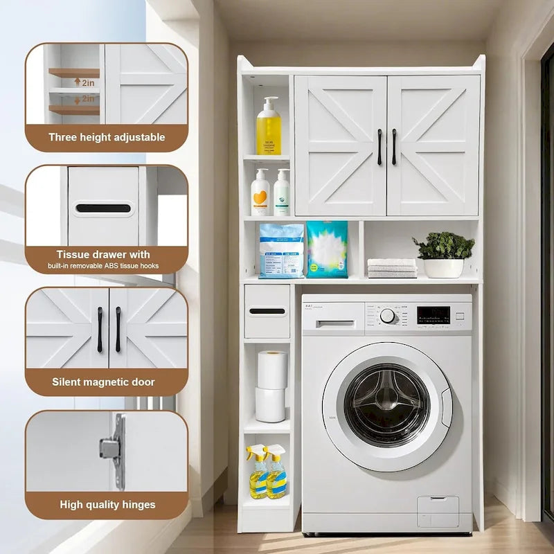 Over-the-Toilet Storage Cabinet with Open Shelves and Cabinet Doors