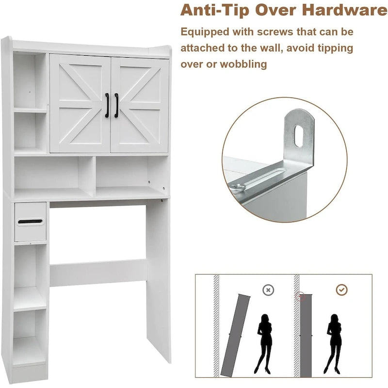 Over-the-Toilet Storage Cabinet with Open Shelves and Cabinet Doors