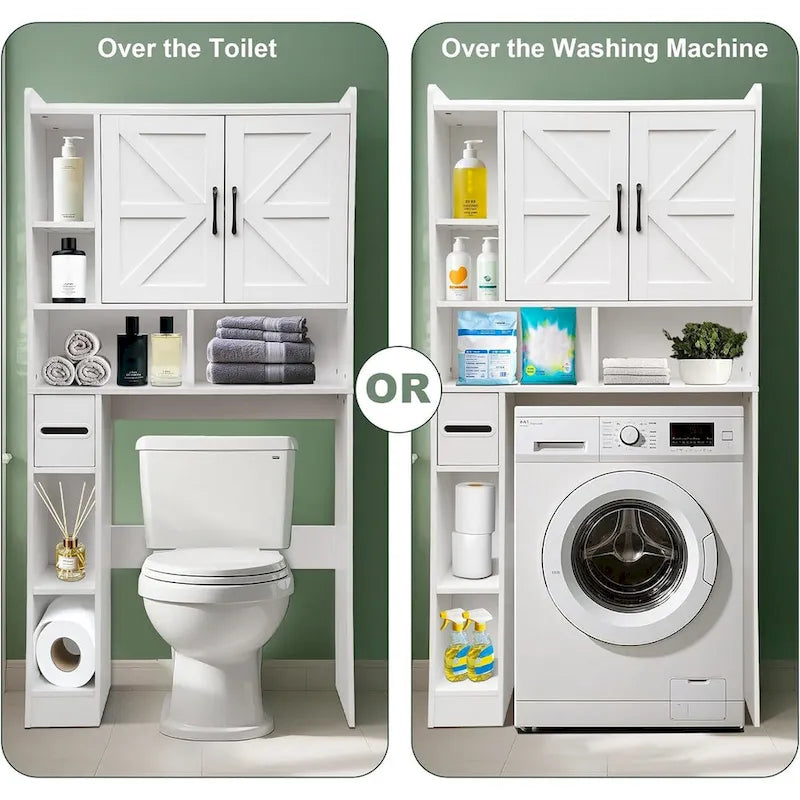 Over-the-Toilet Storage Cabinet with Open Shelves and Cabinet Doors