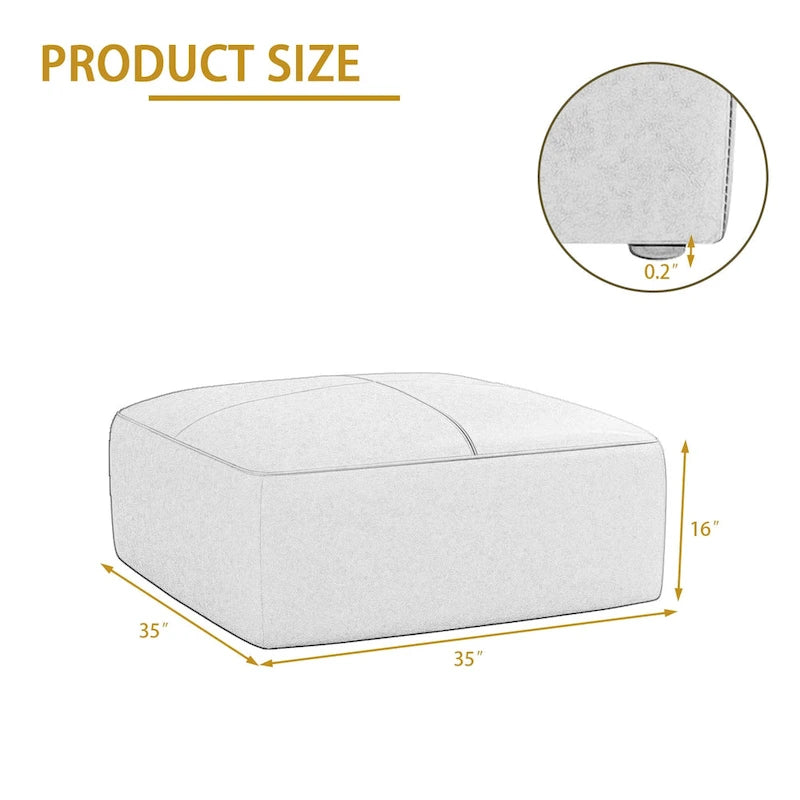 Square Leather-Top Ottoman with Wood Frame