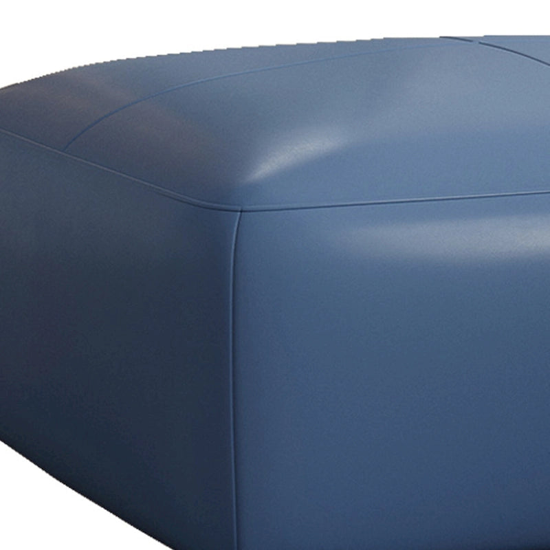 Square Leather-Top Ottoman with Wood Frame
